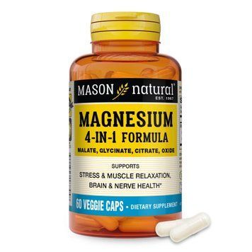 Комплекс магнію, 400 мг, Magnesium 4-in-1 Complex, Mason Natural, 60 вегетаріанських капсул