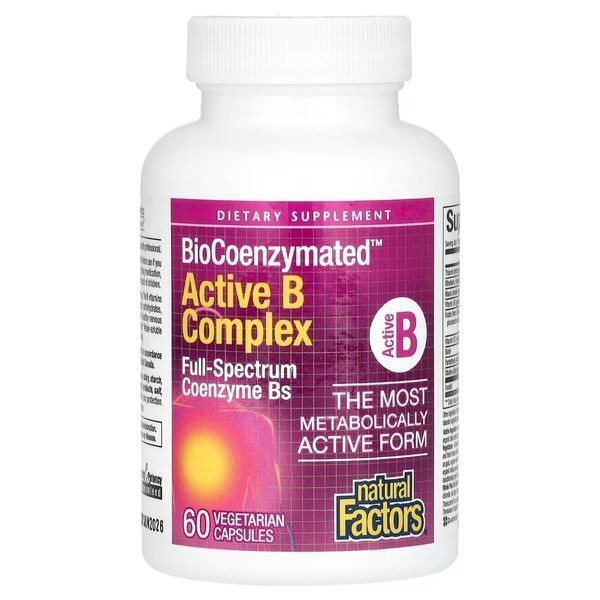 Активный комплекс витаминов B, BioCoenzymated, Active B Complex, Natural Factors, 60 вегетарианских капсул
