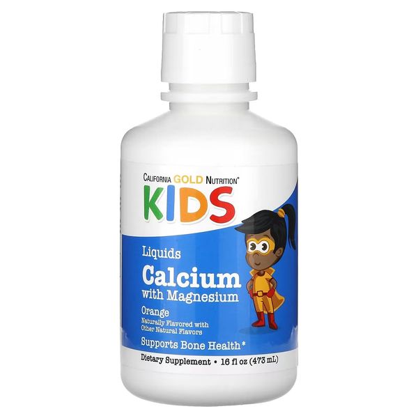 Дитячий рідкий кальцій з магнієм, смак апельсину, Children's Liquid Calcium with Magnesium, California Gold Nutrition, 473 мл