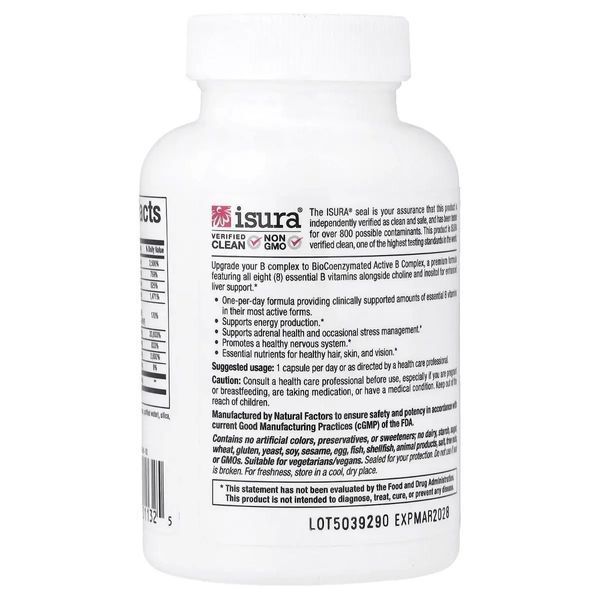 Активний комплекс вітамінів B, BioCoenzymated, Active B Complex, Natural Factors, 60 вегетаріанських капсул