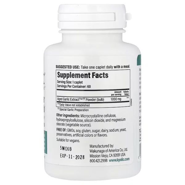 Екстракт часнику, 1000 мг, Aged Garlic Extract, Cardiovascular, Kyolic, 60 веганських каплет