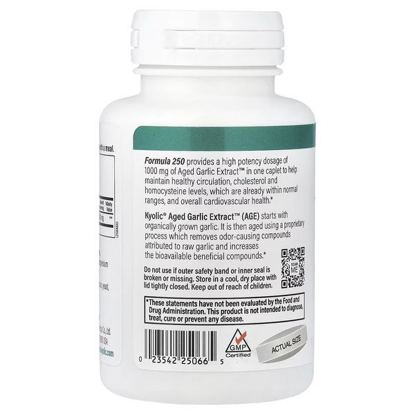 Екстракт часнику, 1000 мг, Aged Garlic Extract, Cardiovascular, Kyolic, 60 веганських каплет