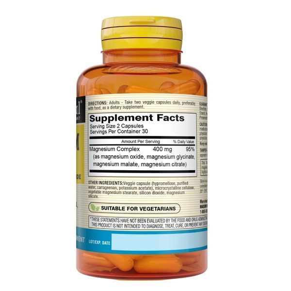 Комплекс магнію, 400 мг, Magnesium 4-in-1 Complex, Mason Natural, 60 вегетаріанських капсул