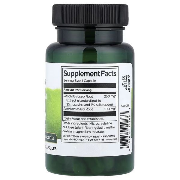 Родіола рожева, Rhodiola Rosea Extract, Swanson, 60 капсул
