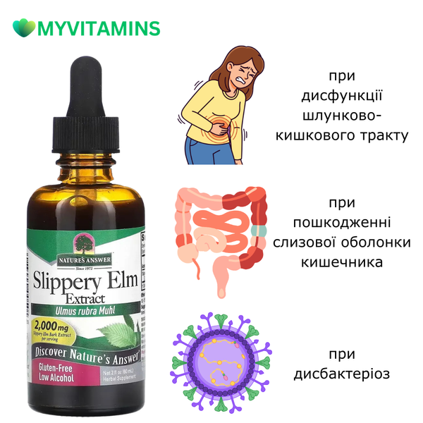 Слизький в'яз, 2000 мг, Slippery Elm Extract, Nature's Answer, 60 мл