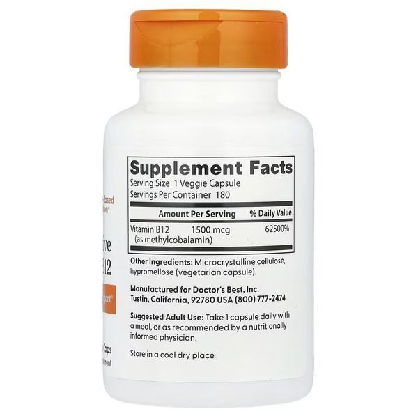 Вітамін B12, 1500 мкг, Fully Active B12, Doctor's Best, 180 вегетаріанських капсул