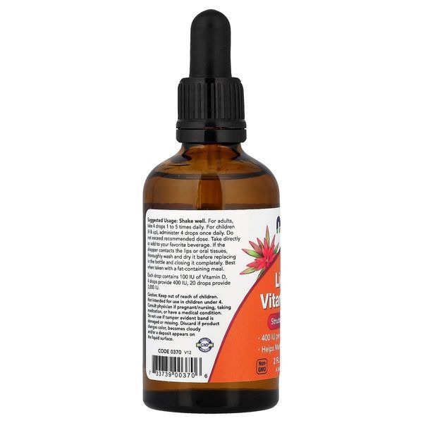 Вітамін D3 рідкий, 400 МО, Liquid Vitamin D-3, Now Foods, 59 мл