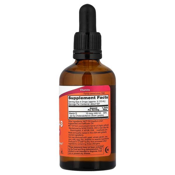 Вітамін D3 рідкий, 400 МО, Liquid Vitamin D-3, Now Foods, 59 мл