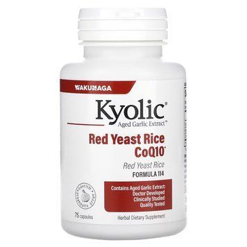 Красный дрожжевой рис с экстрактом чеснока и коэнзимом Q10, Aged Garlic Extract, Red Yeast Rice Plus CoQ10, Kyolic, 75 капсул