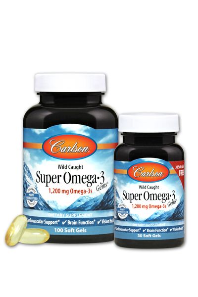 Супер Омега-3, 1200 мг, Super Omega-3, Carlson, 100+30 желатинових капсул