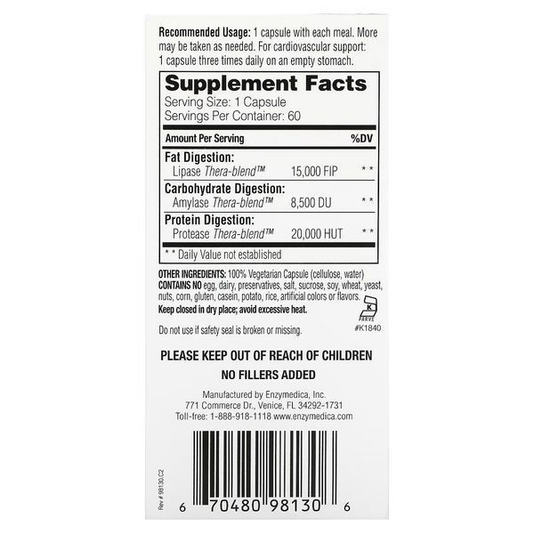 Ферменти для засвоєння жирів, Lypo Gold, For Fat Digestion, Enzymedica, 60 капсул