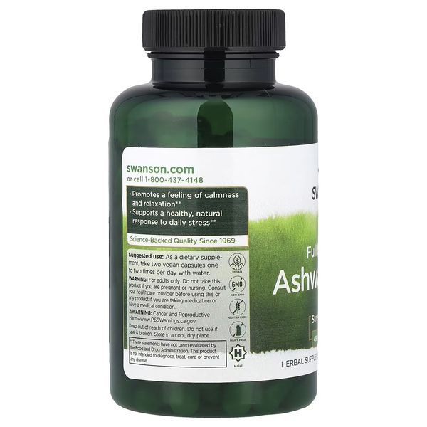 Ашваганда, 900 мг на порцію, Full Spectrum Ashwagandha, Swanson, 100 веганських капсул
