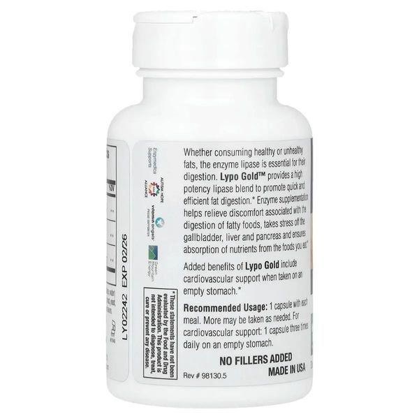 Ферменти для засвоєння жирів, Lypo Gold, For Fat Digestion, Enzymedica, 60 капсул