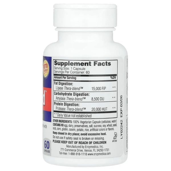 Ферменти для засвоєння жирів, Lypo Gold, For Fat Digestion, Enzymedica, 60 капсул