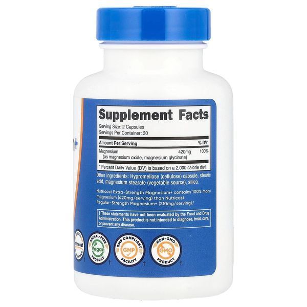 Магній+, 420 мг, Magnesium+, Extra-Strength, Nutricost, 60 капсул