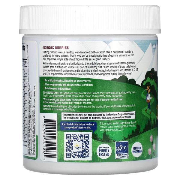 Мультивітаміни для дітей, смак вишні, Nordic Berries, Multivitamin Gummies, Ages 3+, Nordic Naturals, 120 жувальних цукерок