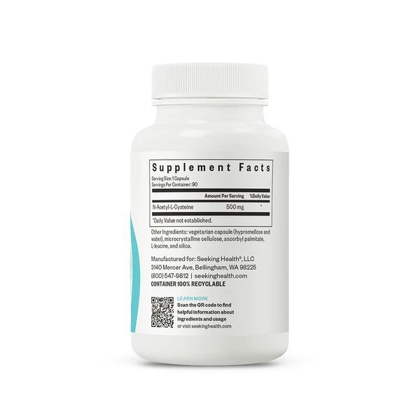 NAC (N-Ацетил-L-Цистеин), 500 мг, N-Acetyl-L-Cysteine, Seeking Health, 90 капсул