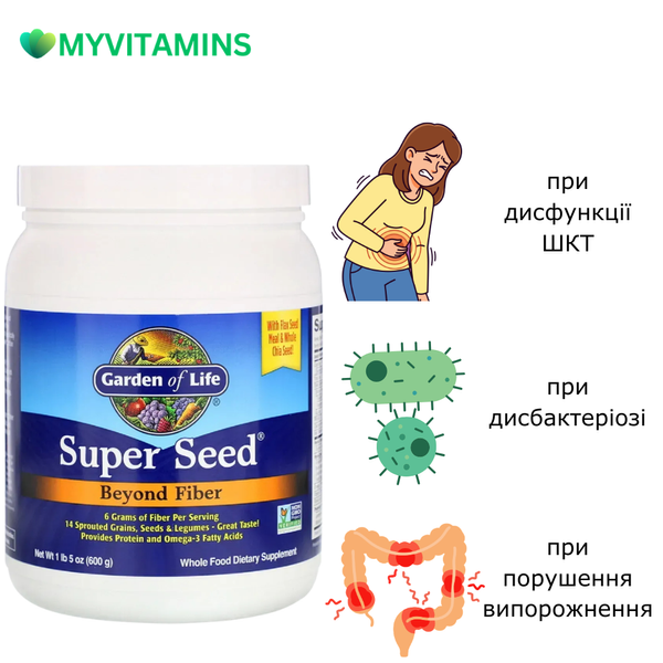 Суміш З Пророслого Насіння, Зерен і Бобових, Джерело Клітковини, Super Seed, Beyond Fiber, Garden of Life, 600 г (1 фунт 5 унцій)