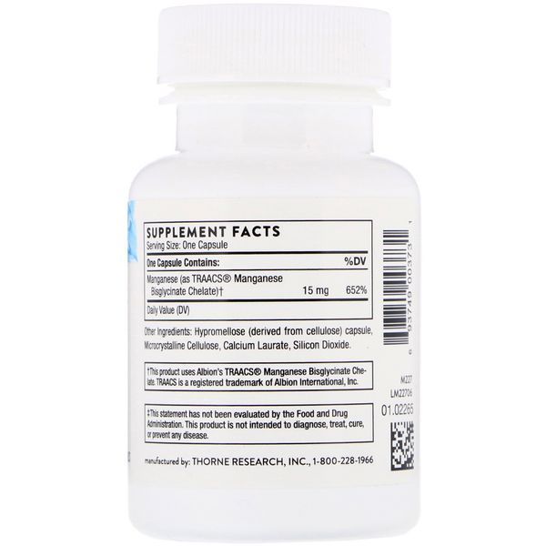 Бісгліцинат марганцю 15мг, Thorne Research, Manganese Bisglycinate, 60 капсул