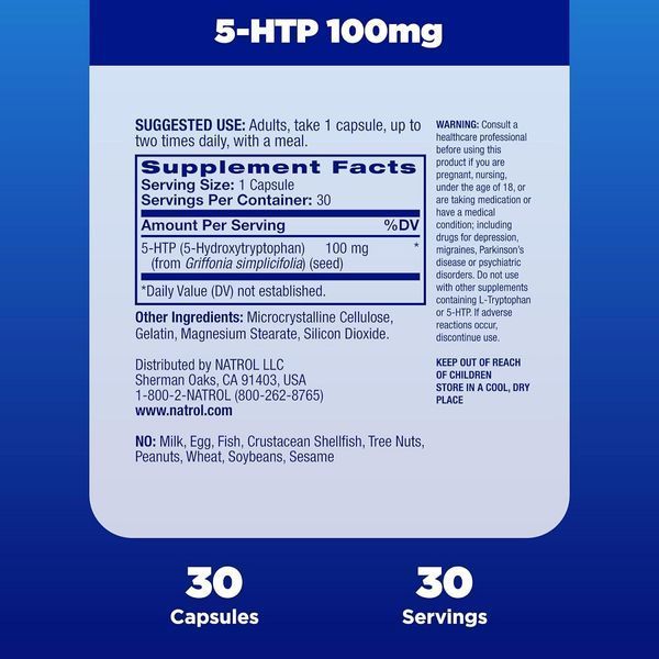 5-HTP (Гидрокситриптофан), 100 мг, 5-HTP, Natrol, 30 капсул