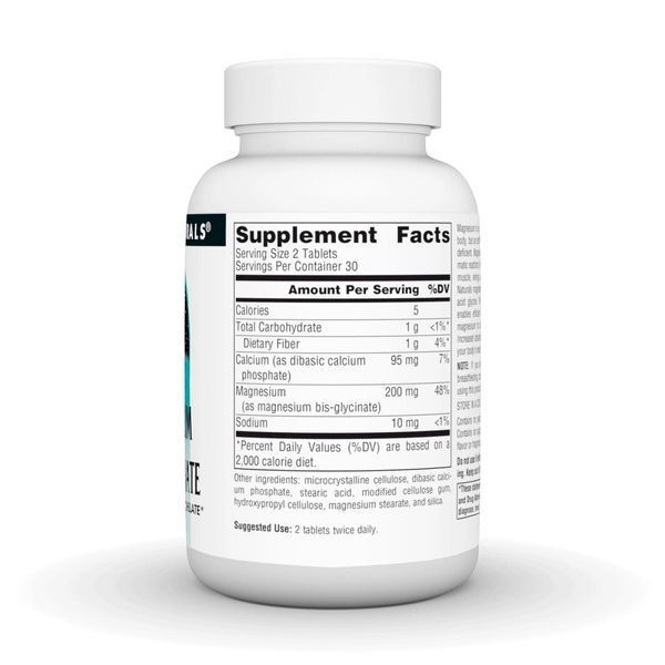 Магній Бісгліцинат, Magnesium Bis-Glycinate, Source Naturals, 60 таблеток