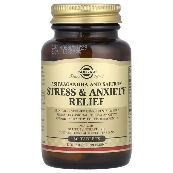 Зняття стресу та тривоги, Stress & Anxiety Relief, Solgar, 30 таблеток