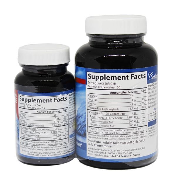 Супер Омега-3, 1200 мг, Super Omega-3 Gems in fish gelatin, Carlson, 100+30 желатиновых капсул