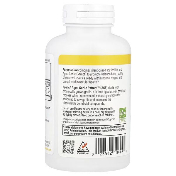 Экстракт чеснока с лецитином, для снижения уровня холестерина, Aged Garlic Extract with Lecithin, Cholesterol Health, Kyolic, 200 капсул