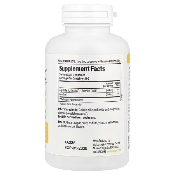 Экстракт чеснока с лецитином, для снижения уровня холестерина, Aged Garlic Extract with Lecithin, Cholesterol Health, Kyolic, 200 капсул