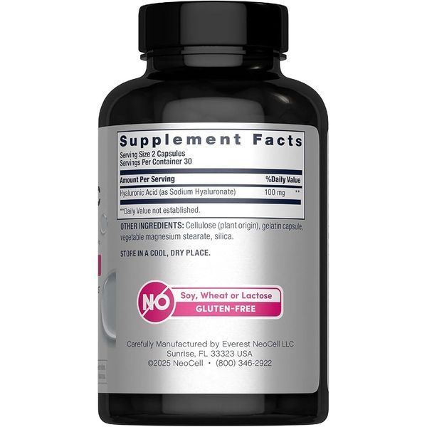 Гіалуронова кислота, Hyaluronic Acid, 100 мг, Neocell, 60 капсул