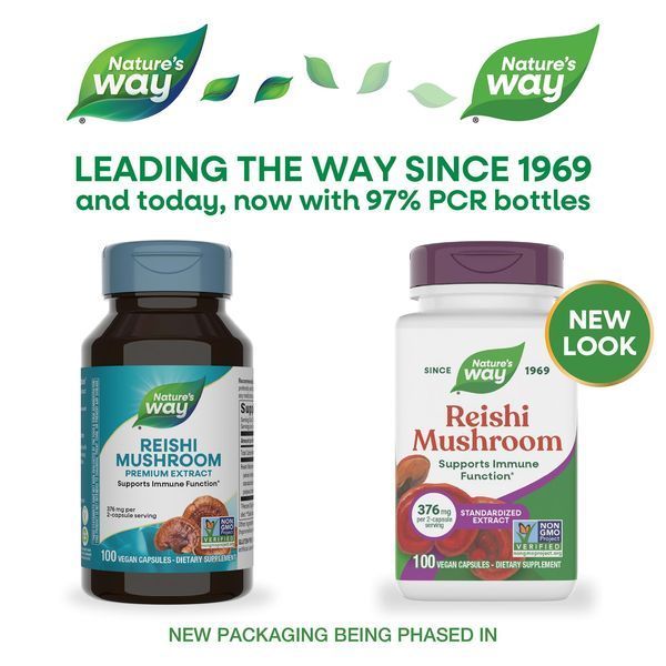 Грибы Рейши, Reishi, Standardized, Nature's Way, 376 mg, 100 Капсул