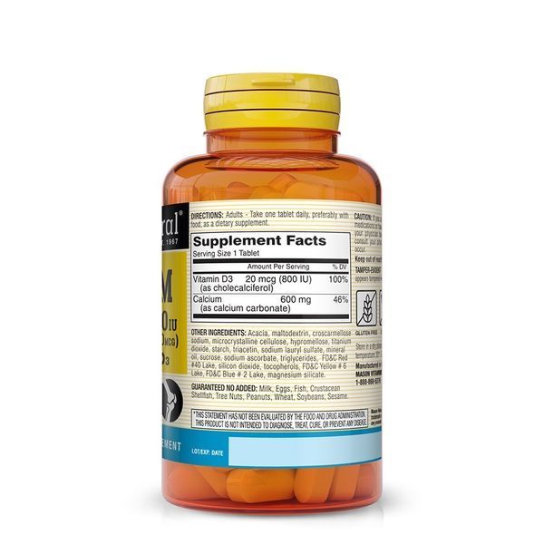 Кальцій 600 мг з Вітаміном D3 800 МО, Calcium 600 mg з Vitamin D3 800 IU, Mason Natural, 200 таблеток
