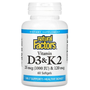 Вітамін D3 і К2, Vitamin D3 & K2, Natural Factors, 60 Гелевих Капсул