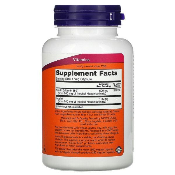 Ніацин (В3), No-Flush Niacin, Now Foods,, 500 мг, 90 вегетаріанських капсул