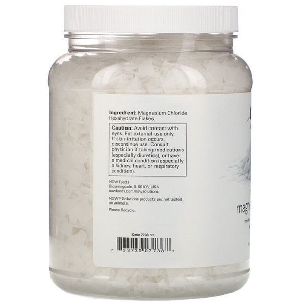 Магнієві пластівці, 100% чистоти, Magnesium Flakes, Solutions, Now Foods, 1531 гр (3,37 фунта)