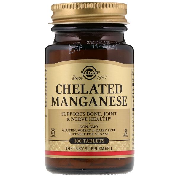 Марганець, Chelated Manganese, Solgar, 100 таблеток