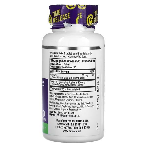 5-HTP (Гидрокситриптофан) медленного высвобождения, 200 мг, 5-HTP, Natrol, 30 таблеток
