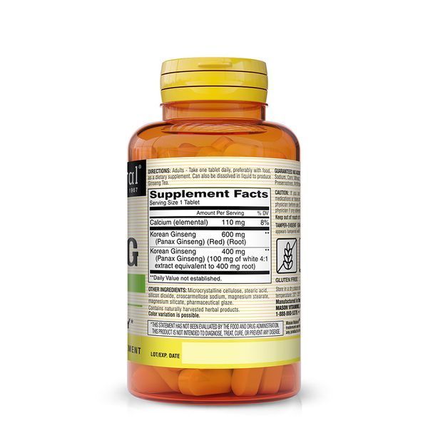 Женьшень Корейський, 1000 мг, Korean Ginseng, Mason Natural, 60 таблеток