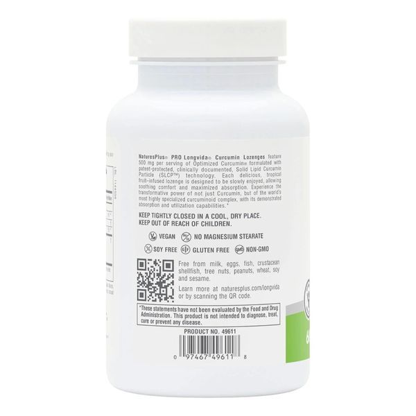 Куркумін, 500 мг, Pro Longvida Curcumin, Natures Plus, 60 льодяників