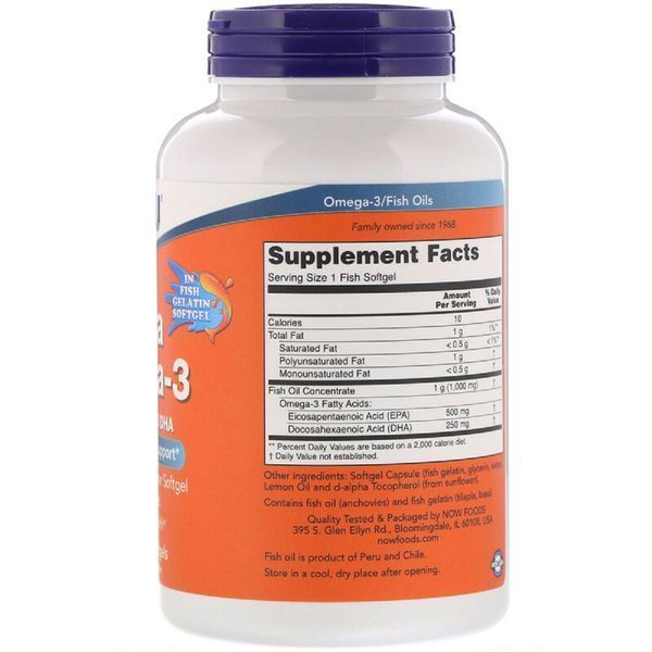 Ультра Омега-3, 500 EPA / 250 DHA, Ultra Omega-3, Now Foods, 180 гелевих капсул