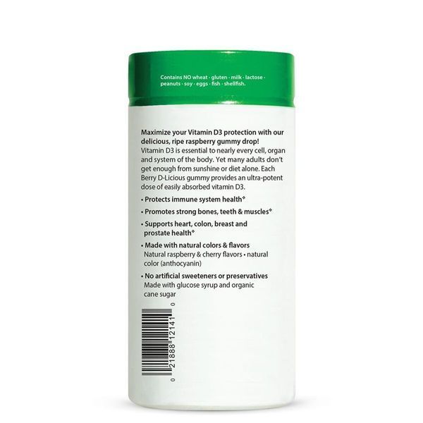 Витамин D3, вкус малины, Berry D-Licious, Rainbow Light, 2500 МЕ, 50 желейных конфет