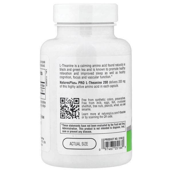 L-Теанин, 200 мг, Pro L-Theanine 200, Natures Plus, 60 капсул