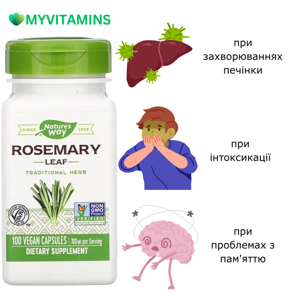 Розмарин, 350 мг, Rosemary Leaves, Nature's Way, 100 капсул