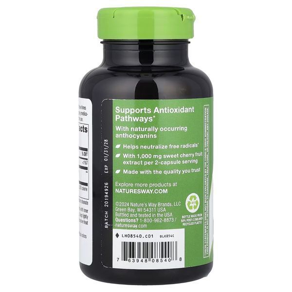 Екстракт черешні, 1000 мг, Cherry Fruit, Sweet Cherry Extract, Nature's Way, 180 капсул