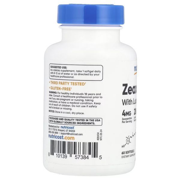 Зеаксантин з лютеїном, Zeaxanthin with Lutein, Nutricost, 60 гелевих капсул