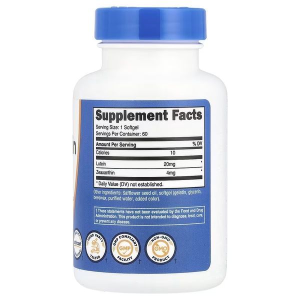 Зеаксантин з лютеїном, Zeaxanthin with Lutein, Nutricost, 60 гелевих капсул