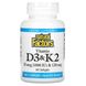 Витамин D3 и К2, Vitamin D3 & K2, Natural Factors, 60 Гелевых Капсул