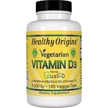 Вітамін D3 для Вегетаріанців, Vegetarian Vitamin D3, 5000 IU, Healthy Origins, 180 капсул
