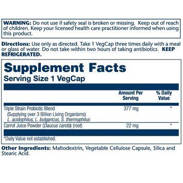 Ацидофилы, Пробиотик и пребиотик морковного сока, Acidophilus 3 Strain Probiotic & Prebiotic Carrot Juice, Solaray, 30 вегетарианских капсул