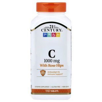 Вітамін C з шипшиною, 1000 мг, Vitamin C with Rose Hips, 21st Century, 110 таблеток